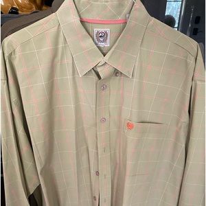 Men’s Western LS Cinch shirt~XXL~light green with pink stripe
